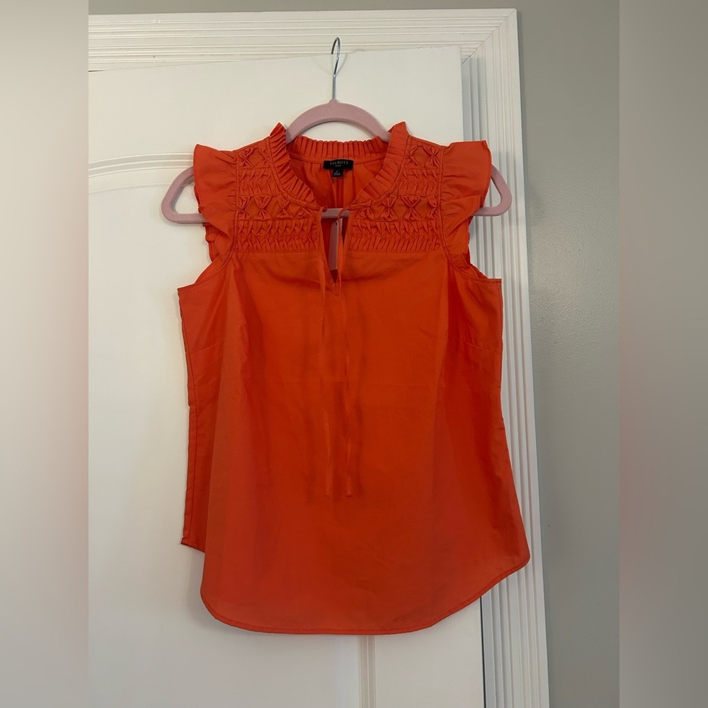 NWT Talbots Stamped Ditsy Ruffle Trim Shell Petite - Picture 2 of 6